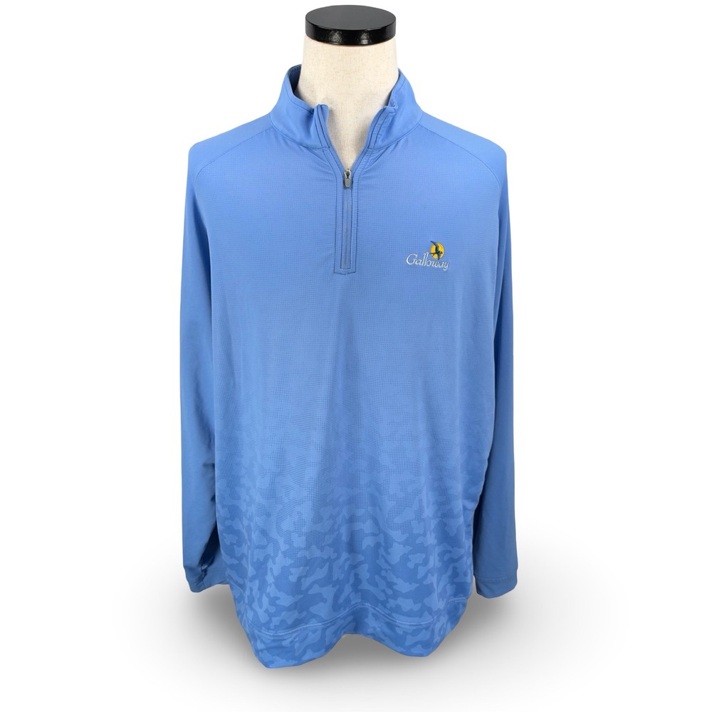 Peter Millar Mens XL 1/4 Zip Pullover Blue Camo Galloway Golf Performance Shirt